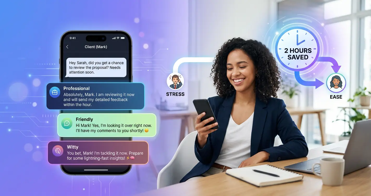Person using phone with AI-powered reply suggestions