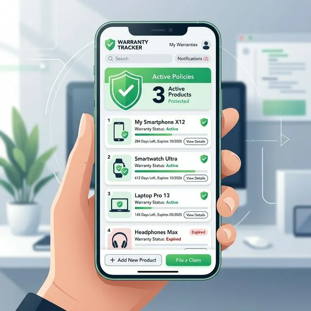 Digital warranty tracking app interface