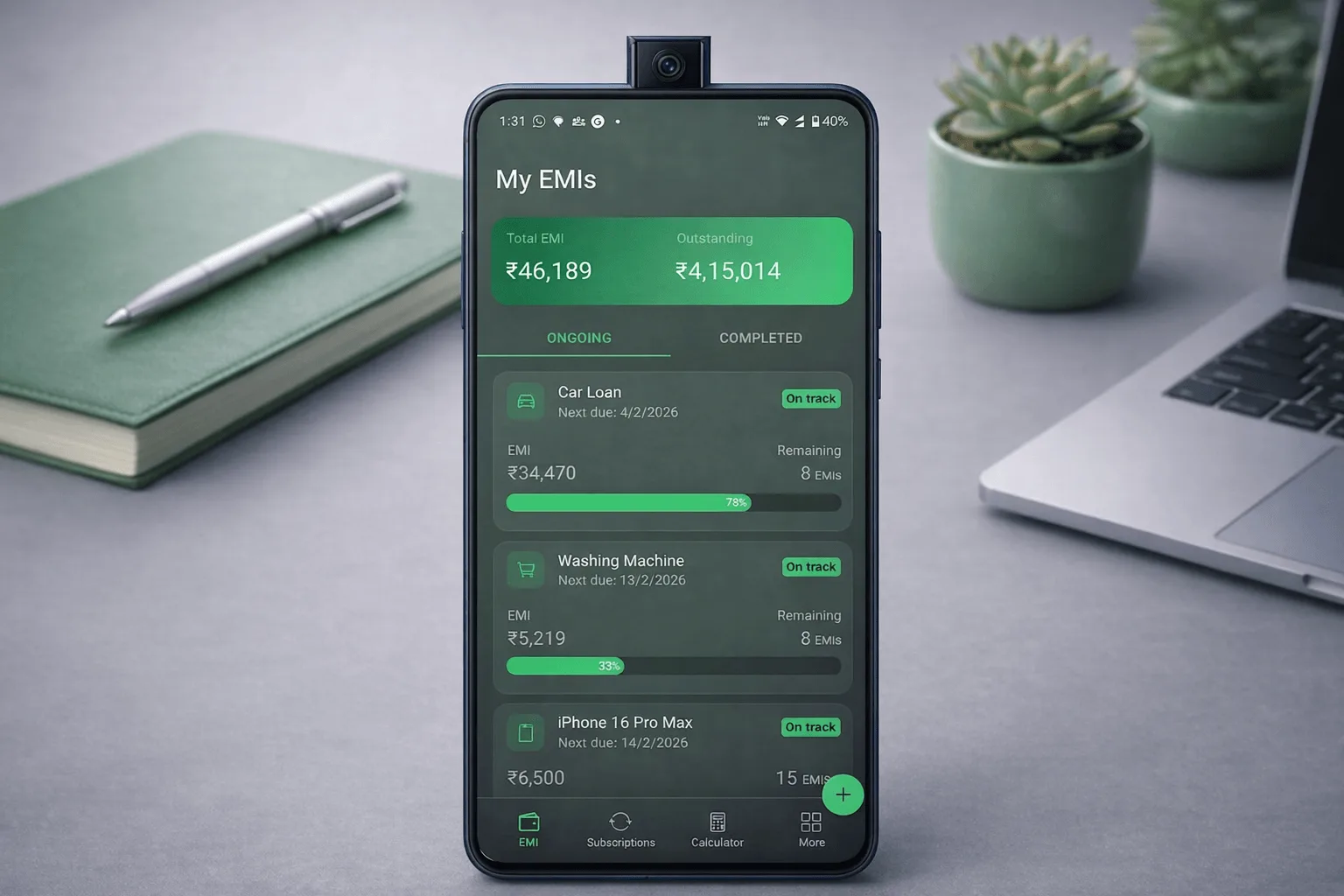 EMI and Subscriptions tracker app