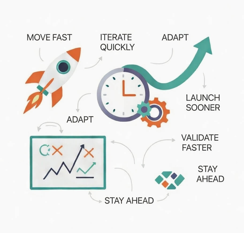 Growth trajectory chart representing fast iterations and startup agility
