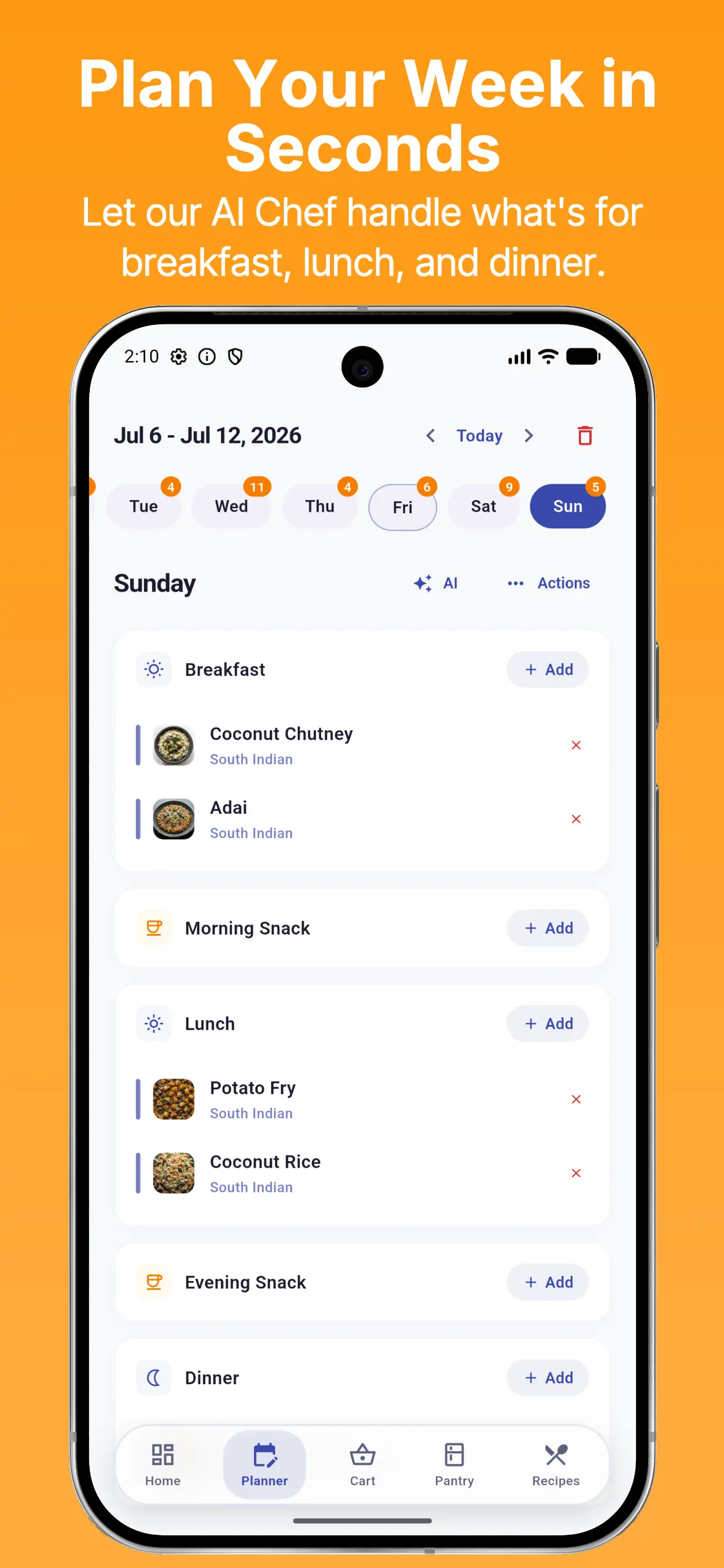 Cook Planner recipe search and filtering list