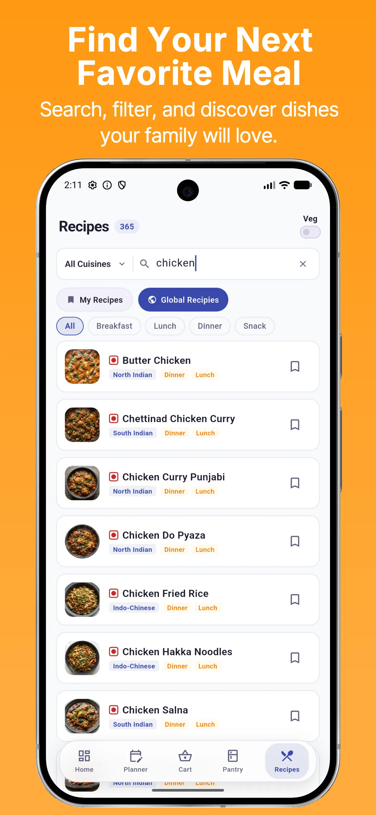 Cook Planner privacy configuration screen
