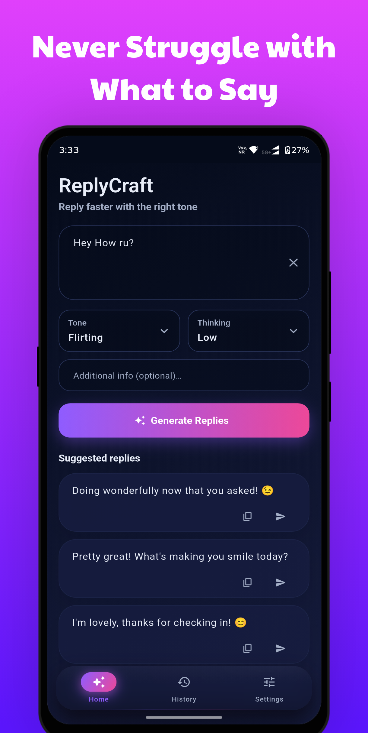 ReplyCraft custom tones selection