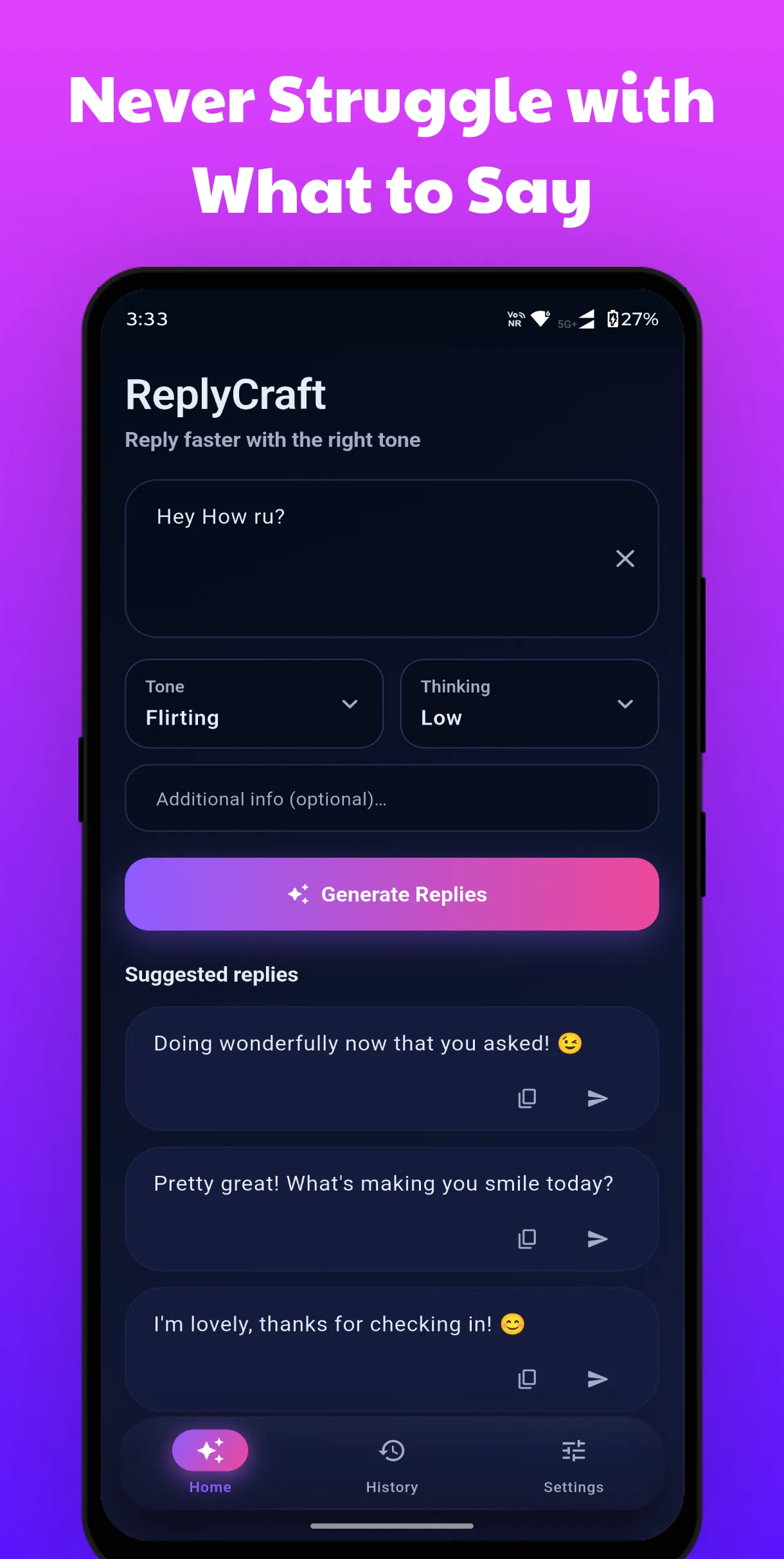ReplyCraft custom tones selection