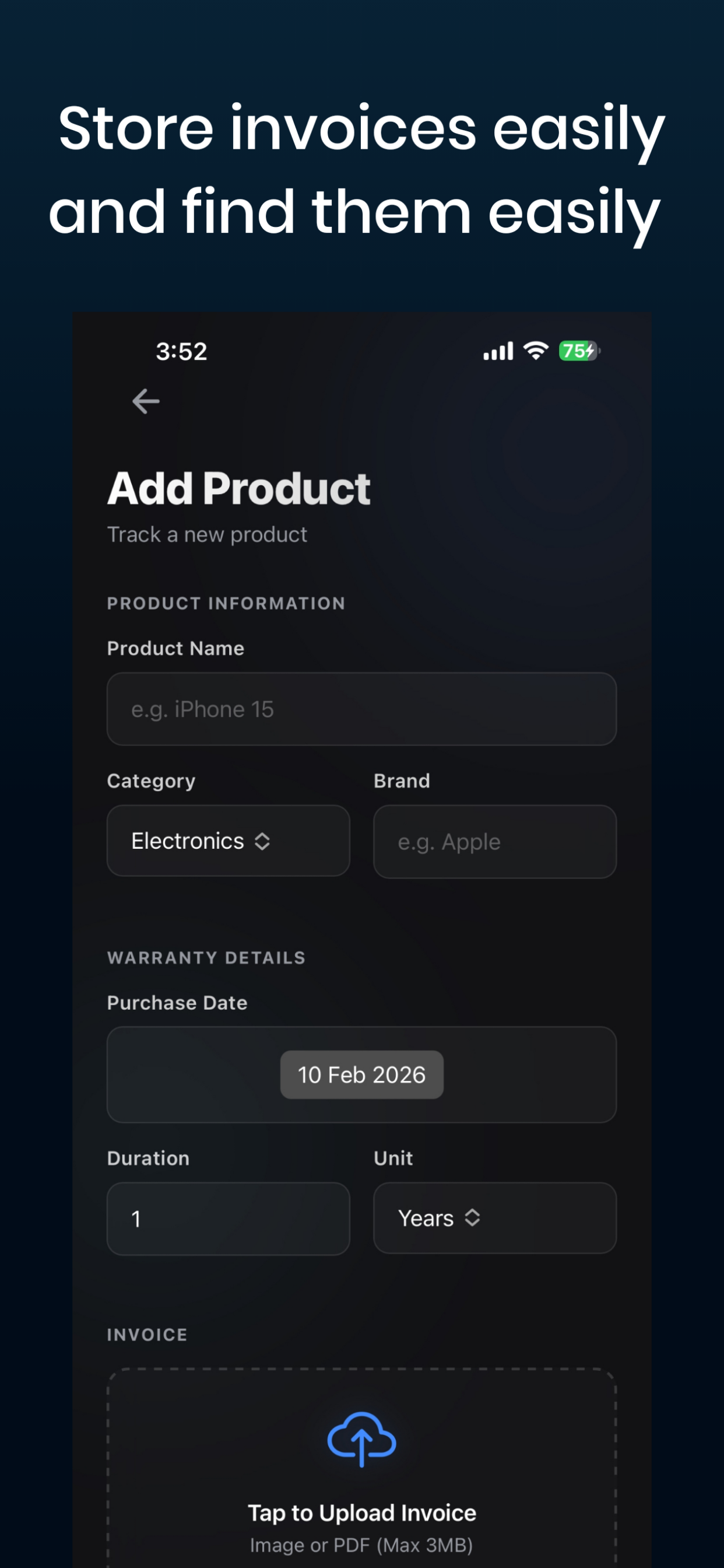 Warranty Tracker product details with expiry timeline