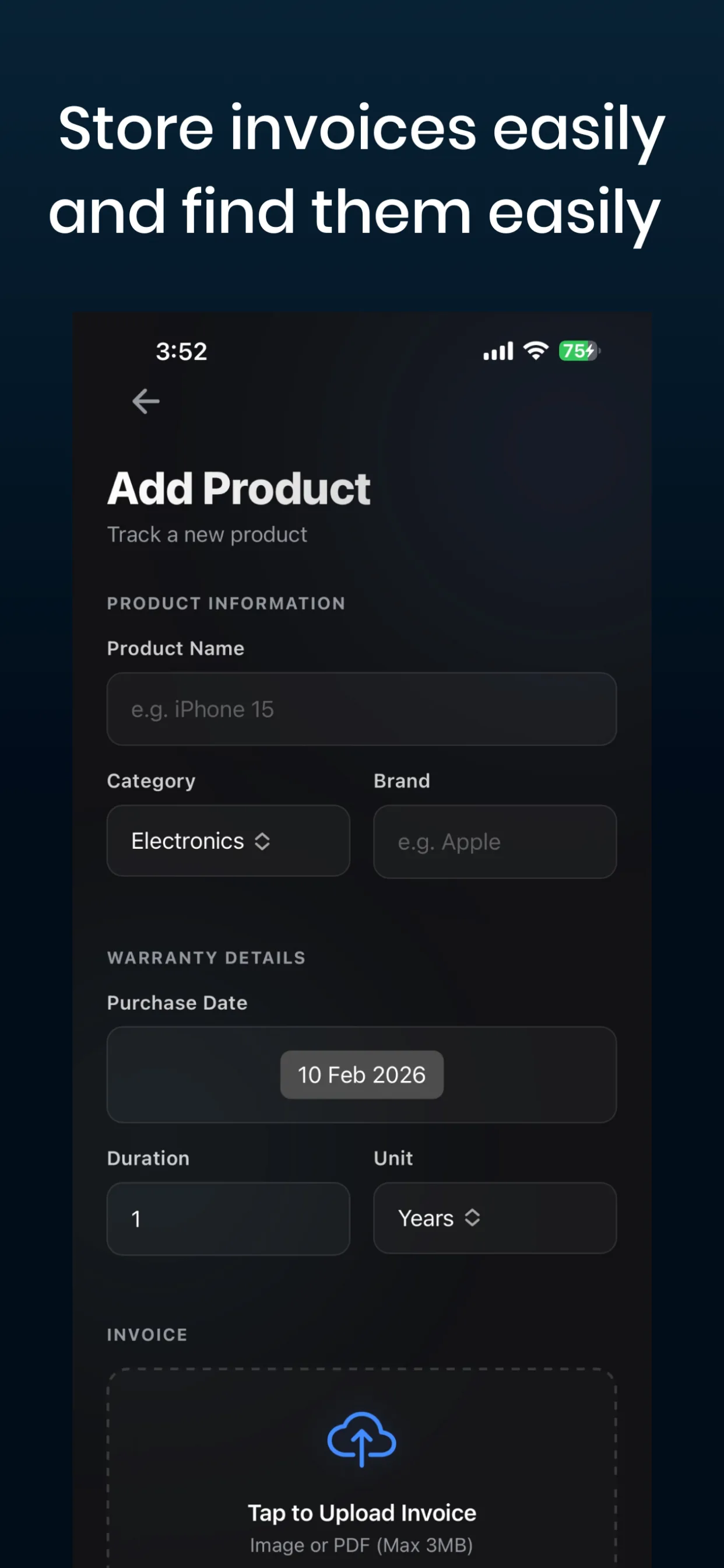 Warranty Tracker product details with expiry timeline